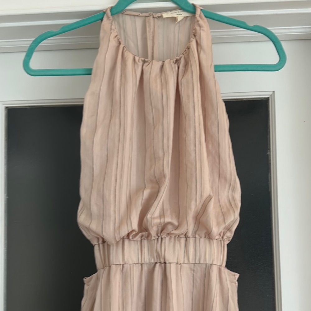 Pink Pleated Smocked Halter Sundress